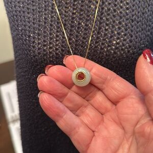16 inch 14k  GalC 585 Italy chain with circle jade pendant.